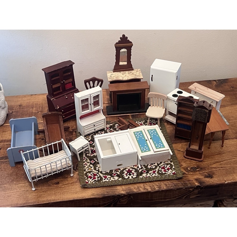 Vintage Artisan Dollhouse Miniature Handmade Needlepoint  Lot Shackman Furniture